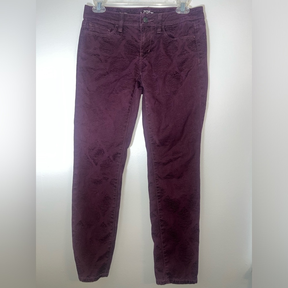 Ann Taylor Loft Womens Petite Jean Modern Skinny Printed Burgundy Size 26/2P